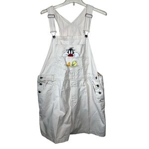 Looney Tunes Vintage 90s Overall Shorts 90s Cream Jean Shortalls Overalls 20W